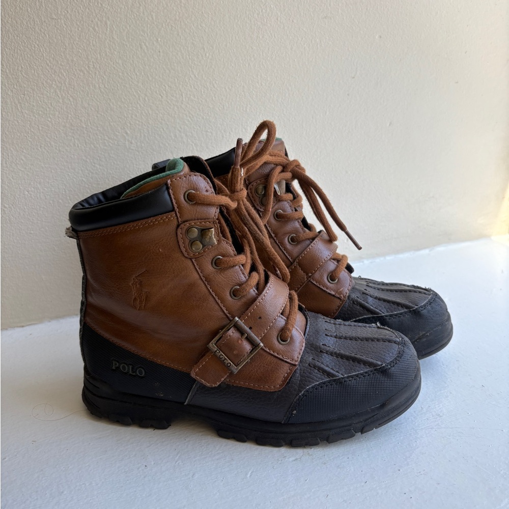 Ralph Lauren Brown and Black Leather Hardware Boots